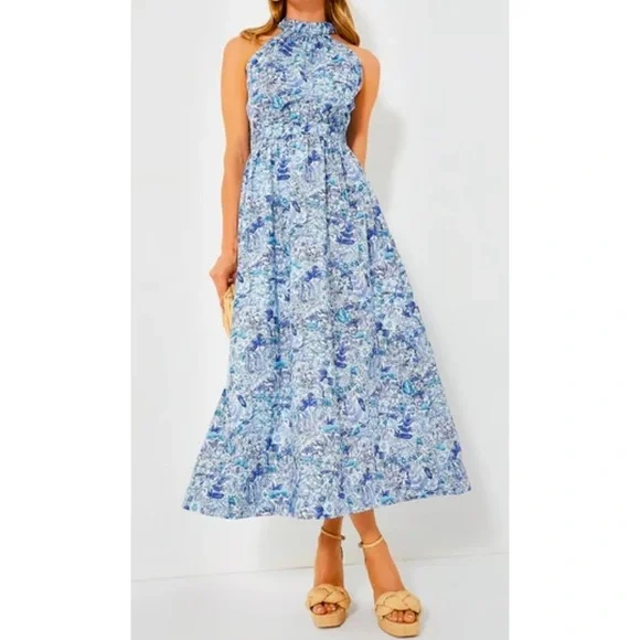 Hyacinth House - Tuckernuck Blue White Halter Neck Midi Dress- Size XXL - NWT - Picture 2 of 13